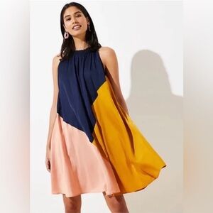 NWOT Loft Halter Top Key-Hole Back Color Block Swing Dress Size S